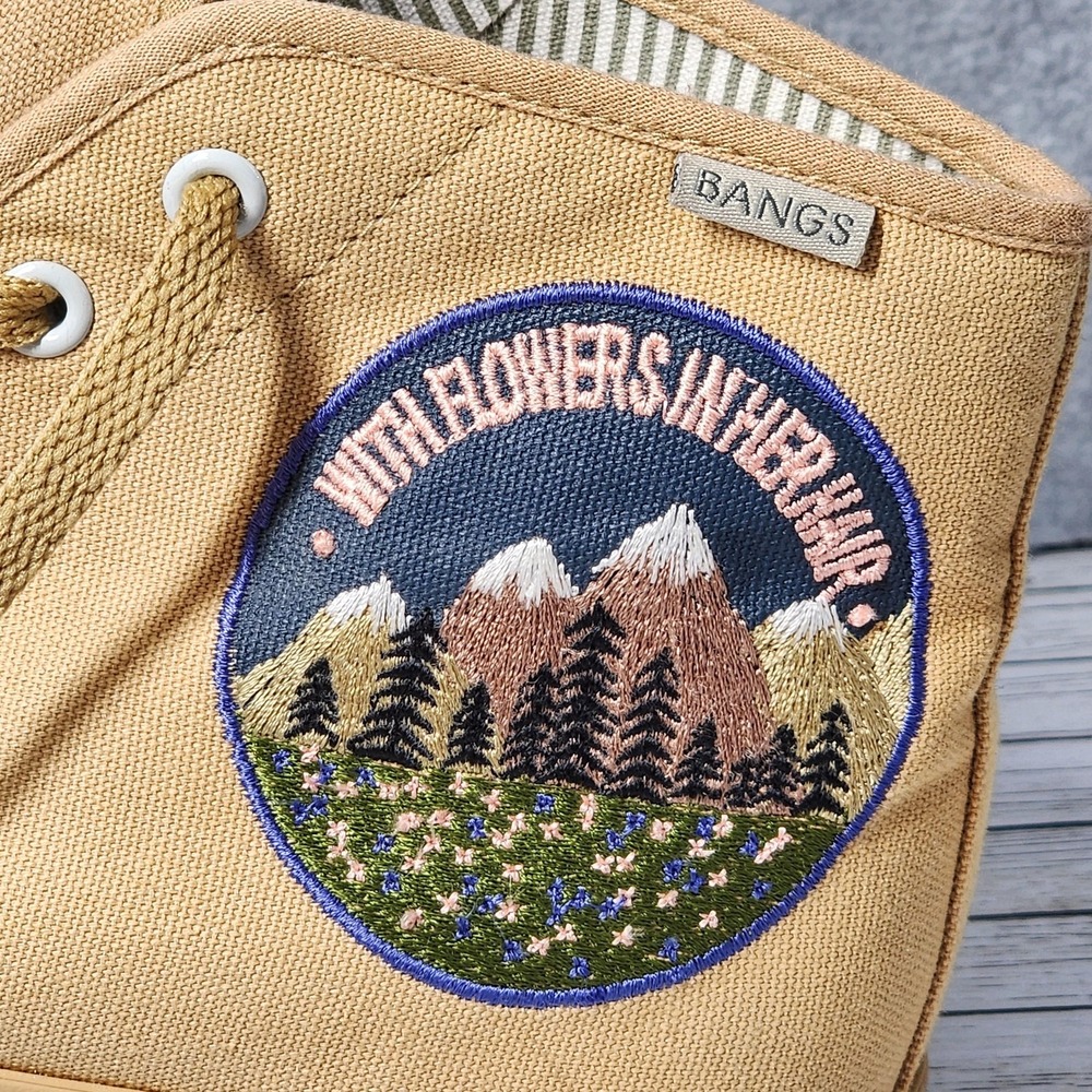 BANGS Shoes Mens Size 8 Womens 10 Tan Canvas High‎ Top Patch Wildflowers Hiking - Picture 2 of 9